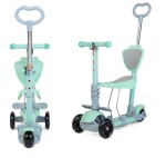 Babymix - MULTI hulajnoga dla dzieci 3w1 trójkołowa z siodełkiem i pchaczem - BLUE (miętowa)