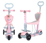 Babymix - MULTI SCOOTER hulajnoga dla dzieci 3w1 trójkołowa z siodełkiem i pchaczem - PINK (różowa)