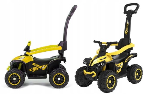 Babymix MEGA Jeździk z rączką Baby Mix, pojazd quad z pchaczem 3w1 - ŻÓŁTY