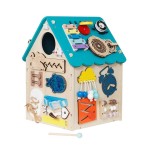 Babymix - Drewniany DOMEK MONTESSORI Tablica aktywności | daszek turkus