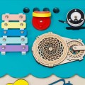 Babymix - Drewniany DOMEK MONTESSORI Tablica aktywności | daszek turkus