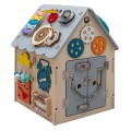 Babymix - Drewniany DOMEK MONTESSORI Tablica aktywności | daszek szary