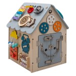 Babymix - Drewniany DOMEK MONTESSORI Tablica aktywności | daszek szary