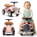 Sun Baby - jeździk RETRO VINTAGE chodzik, pchacz  | pudrowy róż (pink)