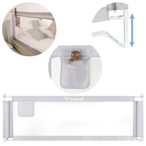Kidwell TIVA Barierka ochronna do łóżka 200cm Szara Odchylana Zabezpieczenie
