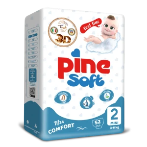 Pine Soft 3D Pieluchy dla dzieci MINI 2 (3-6 kg), 52 szt.