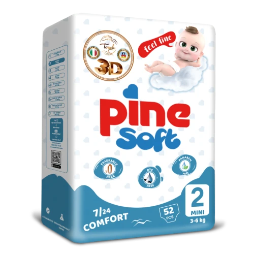 Pine Soft 3D Pieluchy dla dzieci MINI 2 (3-6 kg), 52 szt.
